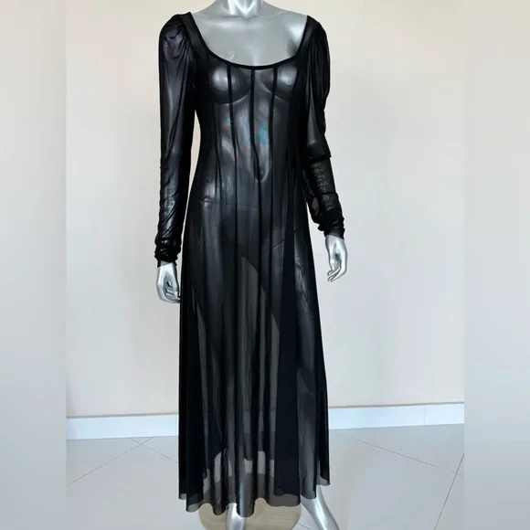 NWT!!! Anthropologie black sheer long dress size M Retail 118$ - Picture 1 of 8